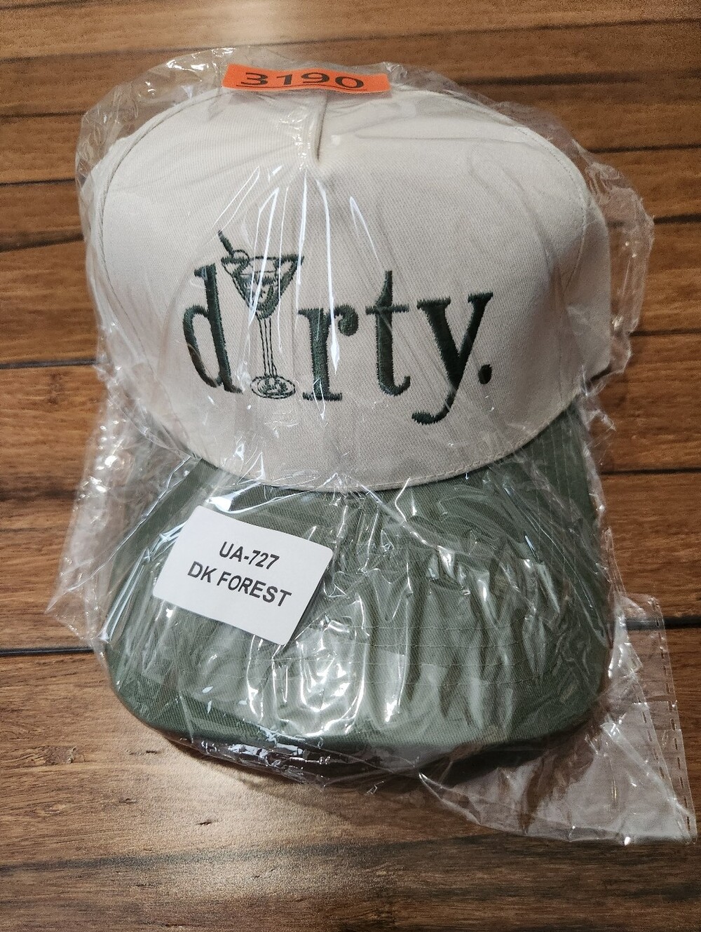 "dirty." Embroidered Two-Tone Cap - Cream & Dark Forest